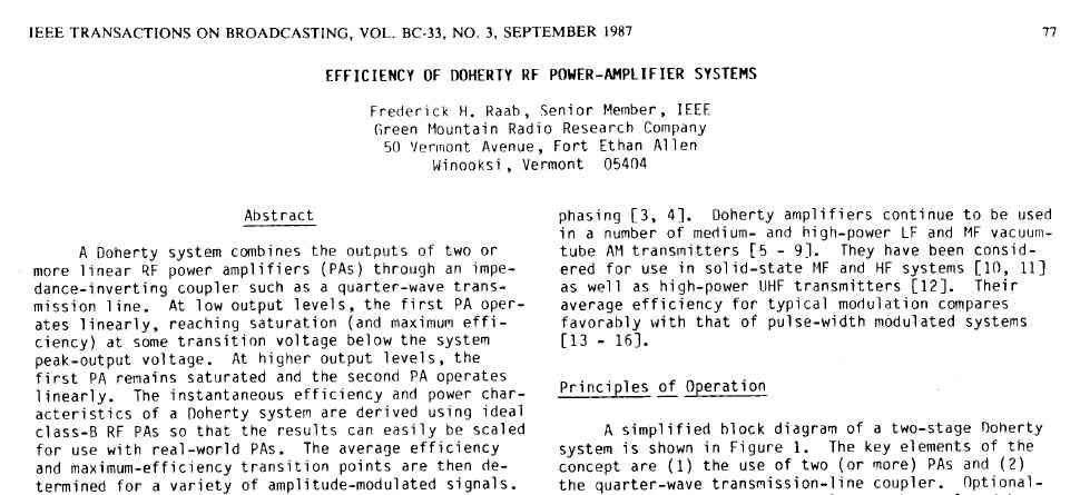 Efficiency of Doherty RF-Power Amplifier Systems